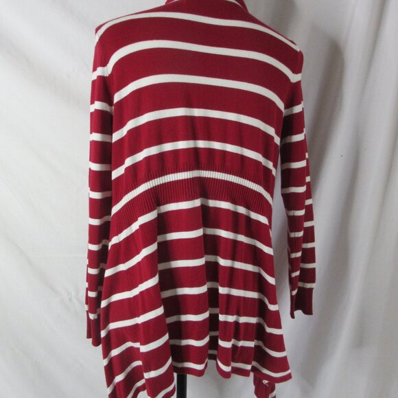 Soft Surrounding Duster Cardigan Sweater Ruffle Collar Red White Stripes Size PP - Picture 10 of 11